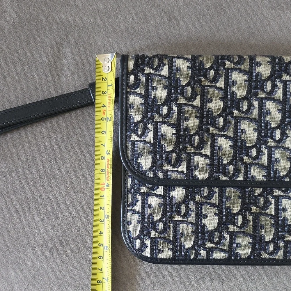 AUTHENTIC CHRISTIAN DIOR Oblique Flap Pouch Clutch Navy Blue - Picture 13 of 16